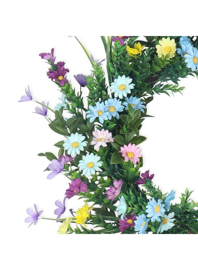 Kmise 20" Summer Wreaths for Front Door, Artificial Colorful Flower Wreath with Daisy for Indoor Outdoor Home Farmhouse Wall Wedding Holiday Décor - Image 3