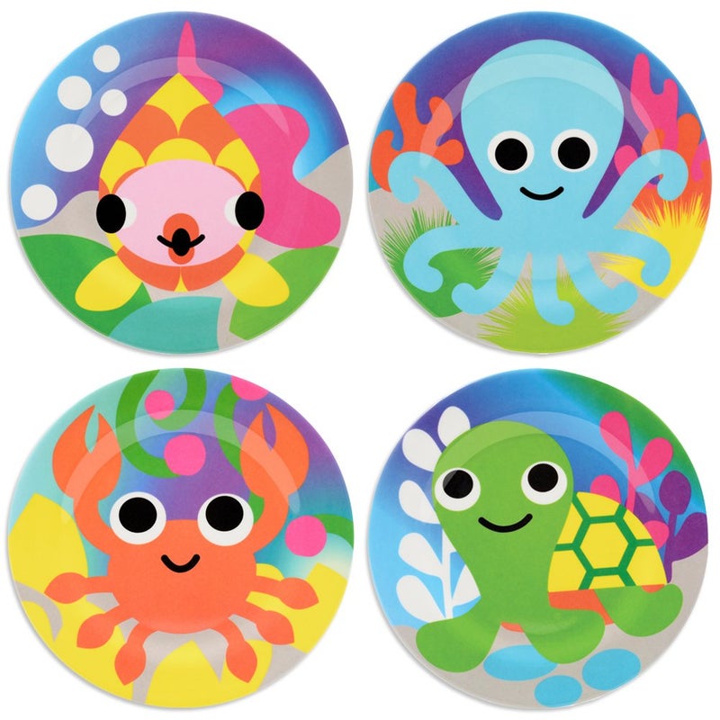 French Bull 4pc Kids Feeding Melamine Tableware Flatware BPA Free Dishwasher Safe, Durable, 4 Count (Pack of 1) Plate Set (Ocean) - Image 1