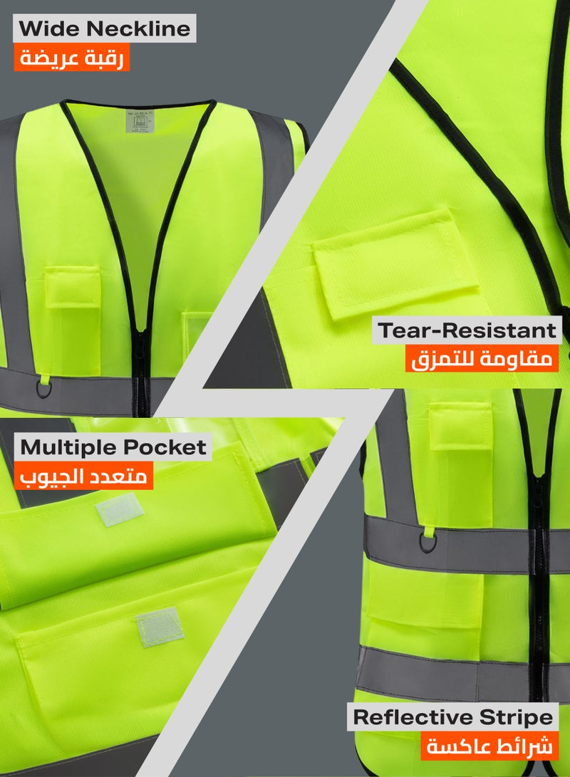 LAWAZIM PRO7 Multi-Pocket - High Visibility Safety Vest - 4 Pack, EN 471 Hi-Vis Reflective Mesh Vest for Men & Women, 5 Pockets, Front Zipper for Construction & Roadwork - Yellow, XL, 160g - Image 3