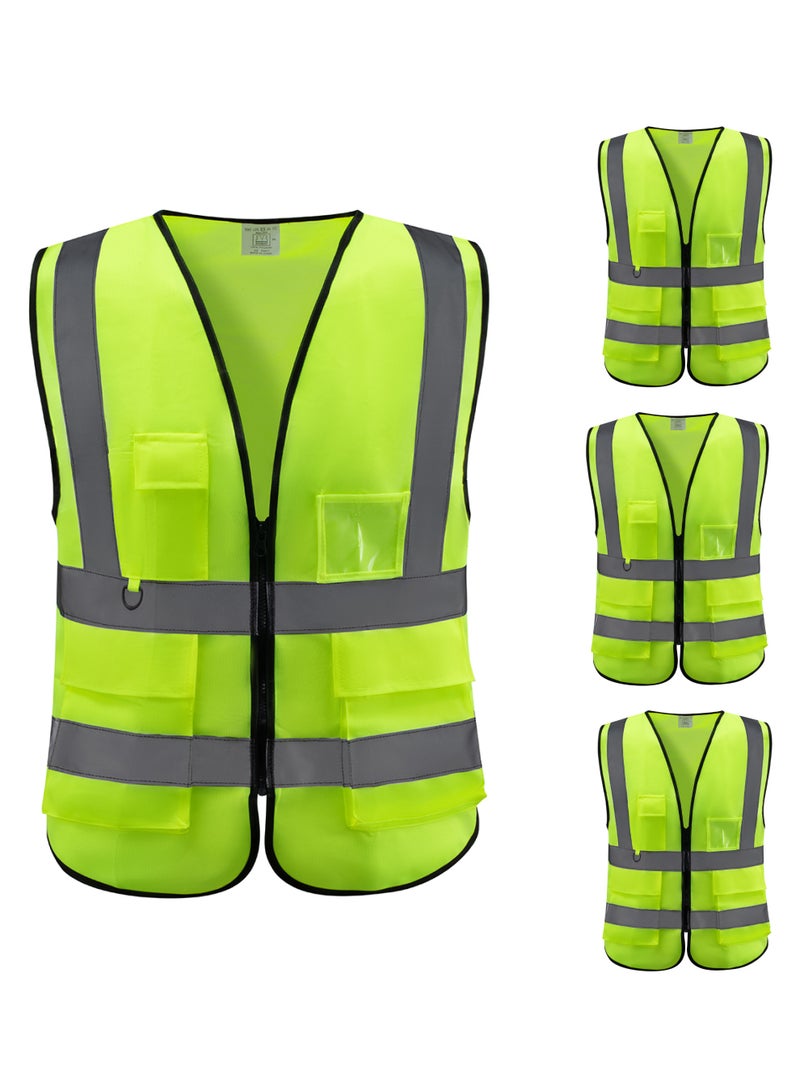LAWAZIM PRO7 Multi-Pocket - High Visibility Safety Vest - 4 Pack, EN 471 Hi-Vis Reflective Mesh Vest for Men & Women, 5 Pockets, Front Zipper for Construction & Roadwork - Yellow, XL, 160g - Image 1