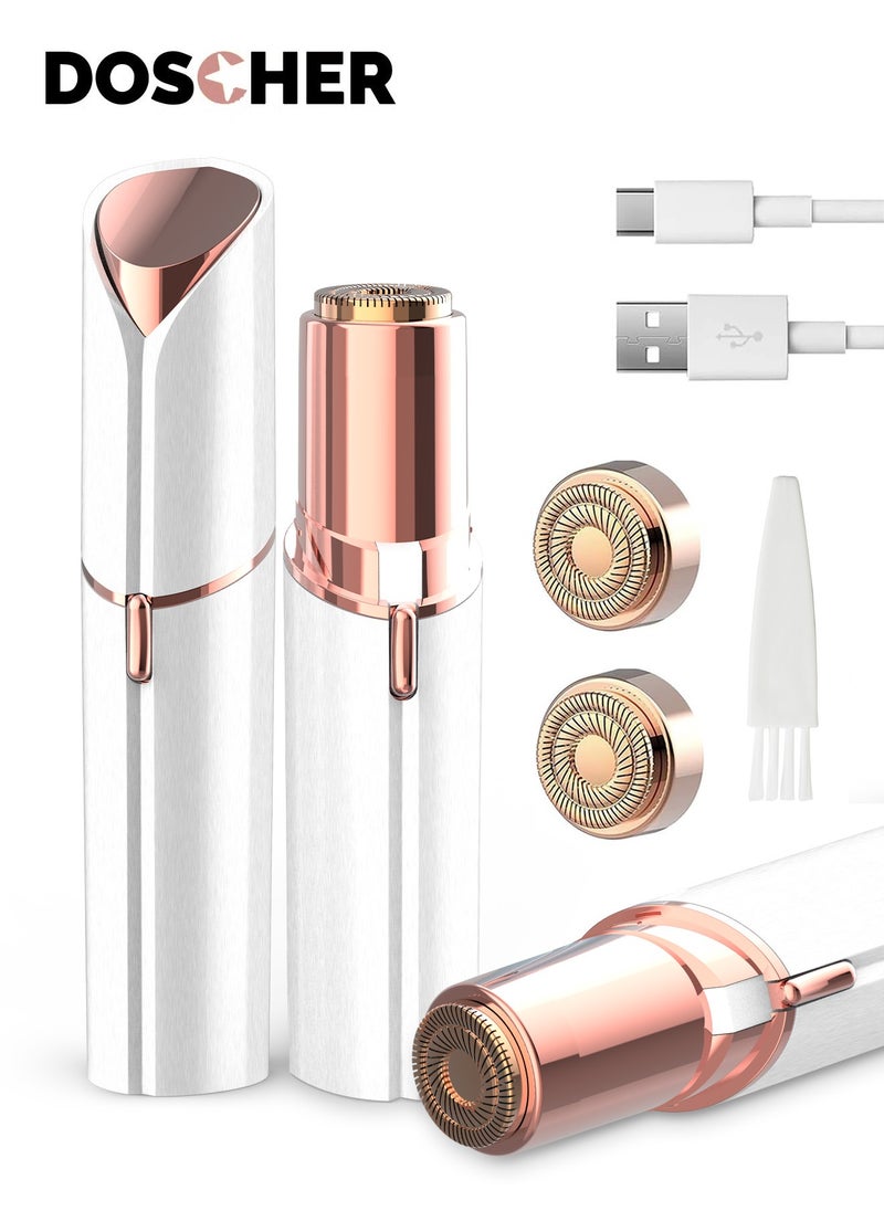 DOSCHER Facial Hair Removal for Women, Painless Epilator Hair Remover Device with 2 Pcs Replacement Heads , USB Rechargeable Face Electric Razor and Trimmer for ladies Lip, Chin, Arms  - Image 1