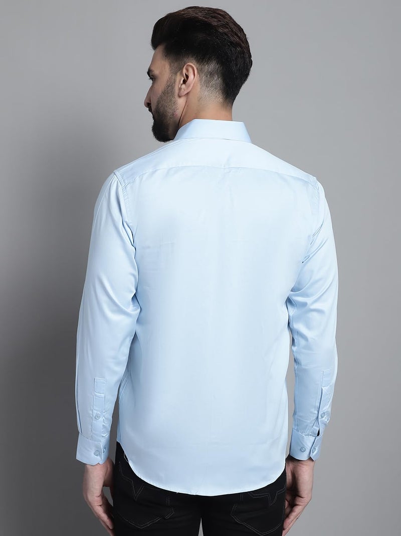 Indian Needle JAINISH Men's Satin Solid Casual Shirt in Light Blue - Image 2