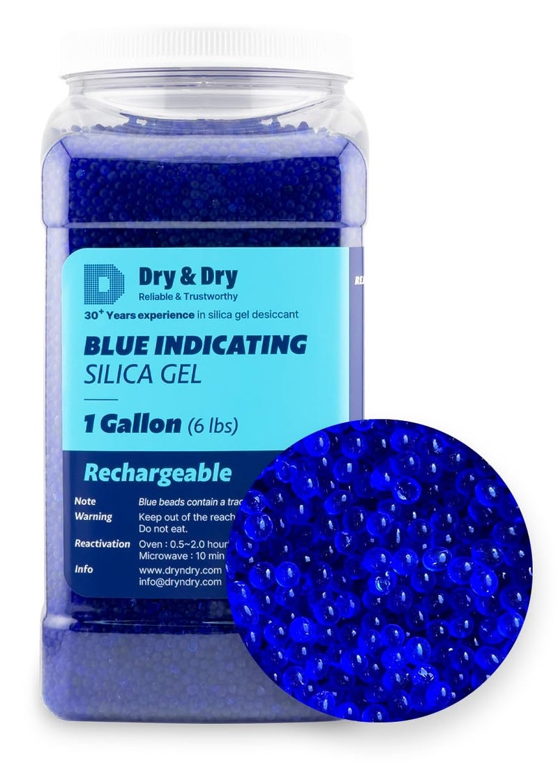 DRYDRY [6 LBS] Blue Indicating Silica Gel Beads Desiccants (Industry Standard 3-5 mm) - Reusable Desiccant Beads Silica Beads(Blue to Pink) - Image 1