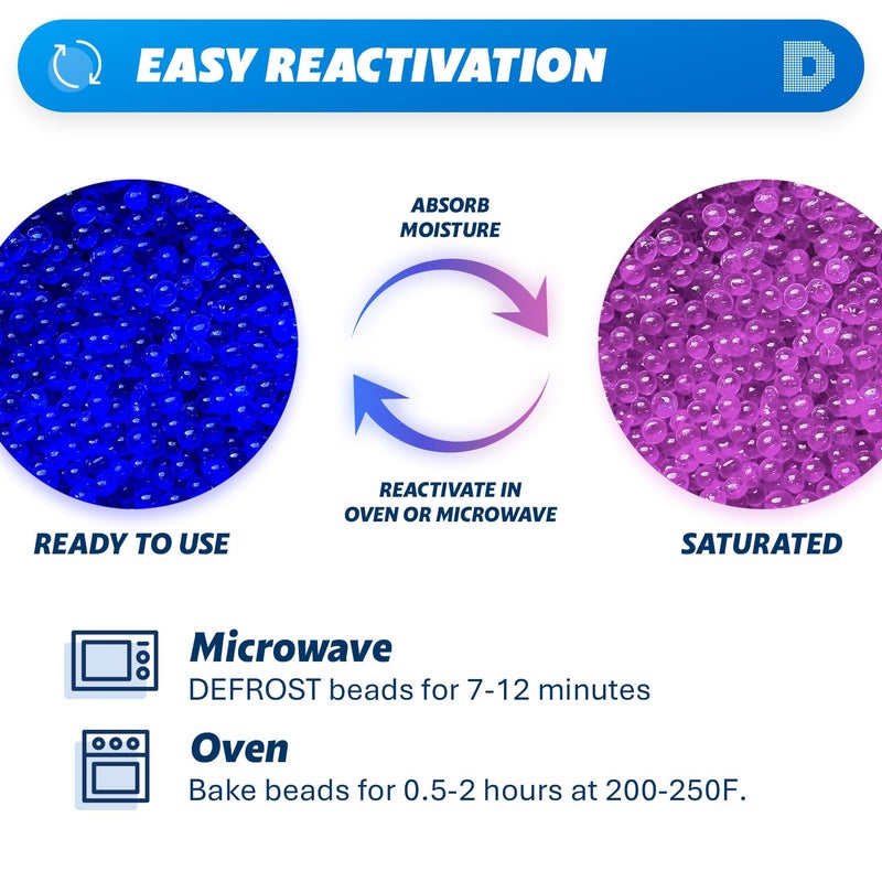 DRYDRY [6 LBS] Blue Indicating Silica Gel Beads Desiccants (Industry Standard 3-5 mm) - Reusable Desiccant Beads Silica Beads(Blue to Pink) - Image 4