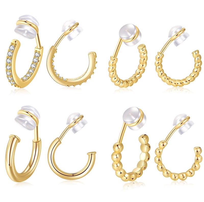 PLOMFOV 4Pairs Clip On Hoop Earrings for Women 14K Gold Plated Non Pierced Earrings Gold Clip On Hoops Small No Piercing Fake Hoop Earrings 14mm - Image 1