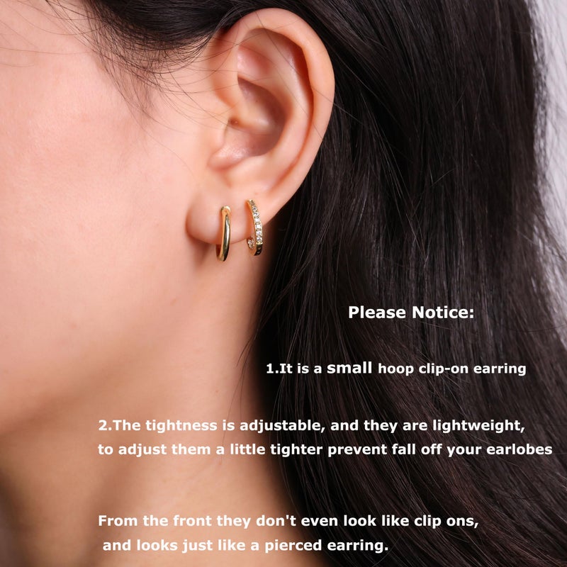 PLOMFOV 4Pairs Clip On Hoop Earrings for Women 14K Gold Plated Non Pierced Earrings Gold Clip On Hoops Small No Piercing Fake Hoop Earrings 14mm - Image 2