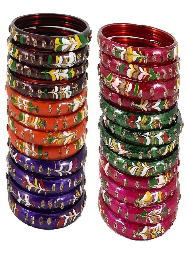 NMII Glass with Zircon Gemstone Studded worked and Flower Pattern Glossy Finished Kada Set For Women and Girls, (MultiColour_2.8 Inches), Pack Of 24 Kada Set - Image 5