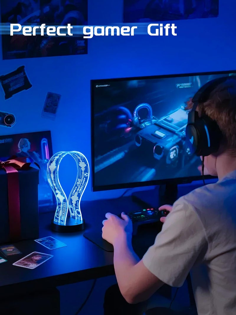 CoolGift Mart Light Up Headphone Stand with 16 Color Lights, Game Pattern Acrylic Headset Stand with 1 USB and 1 Type-C Charging Ports, Gifts for Gamers Men and Music Lovers - Image 5