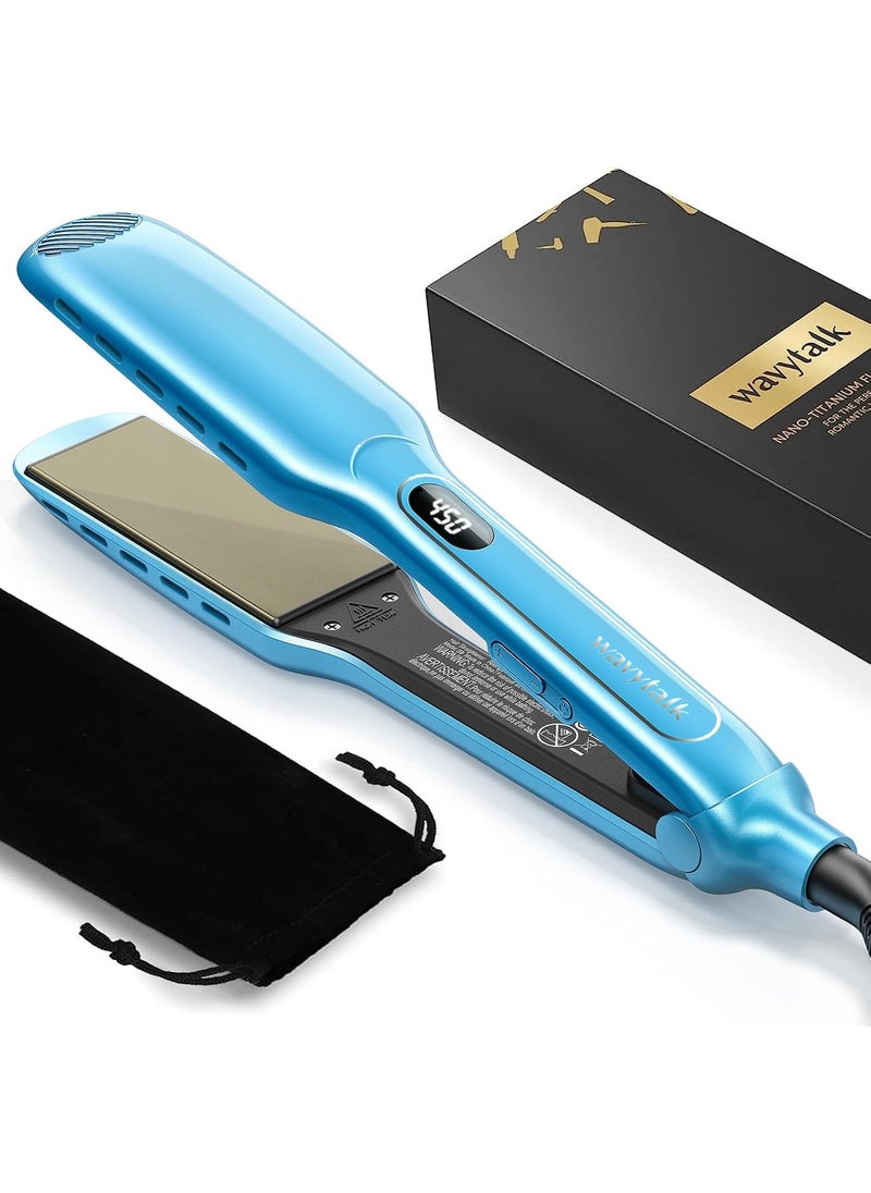 wavytalk Wavytalk Hair Straightener 17 Inch Wide Vent Sesh Titanium Wet to Dry Flat Iron Straightener for Damp or Dry Hair Blue 