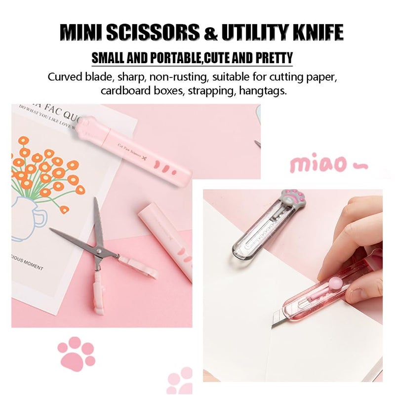 Daphilly Cute School Supplies,Stationary Gift Set, Japanese Stationery Birthday GIFS, Includes Pencil Sharpener,Eraser, Correction Tape, Ruler, Mini Scissors,Utility Knife, for Office School Supplies (Pink) - Image 4