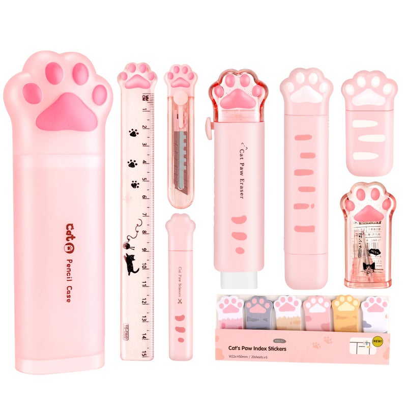 Daphilly Cute School Supplies,Stationary Gift Set, Japanese Stationery Birthday GIFS, Includes Pencil Sharpener,Eraser, Correction Tape, Ruler, Mini Scissors,Utility Knife, for Office School Supplies (Pink) - Image 1