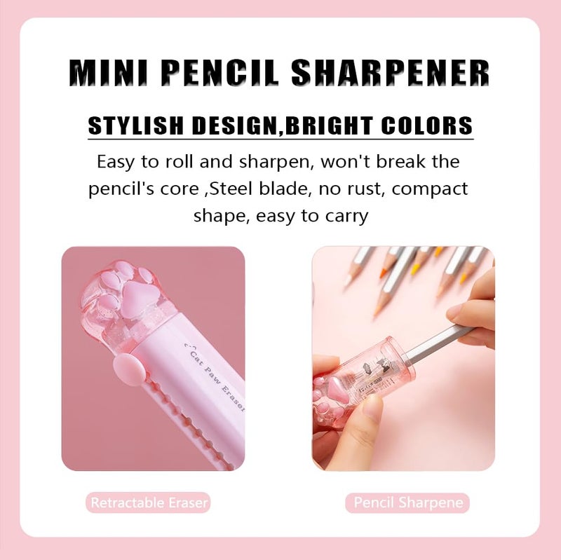 Daphilly Cute School Supplies,Stationary Gift Set, Japanese Stationery Birthday GIFS, Includes Pencil Sharpener,Eraser, Correction Tape, Ruler, Mini Scissors,Utility Knife, for Office School Supplies (Pink) - Image 5