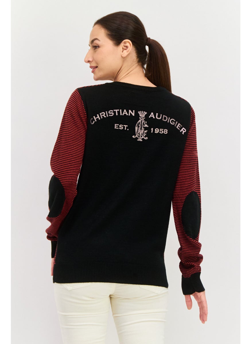 CHRISTIAN AUDIGIER Women V-Neck Stripe Long Sleeves Sweater, Red  - Image 3