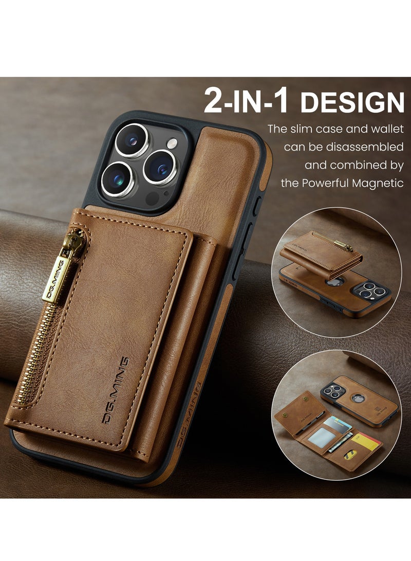 Dg Ming 2 in 1 Clutch Wallet for iphone 14 Pro Max, Vintage Slim Leather Case Magnetic Detachable Tri-Fold Wallet, Leather Case with Card Holder Pocket Slim Case - Image 4