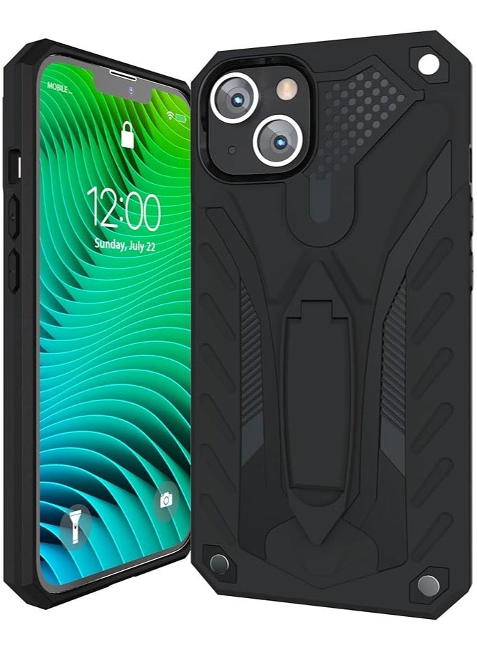 Bills iPhone 14 Premium Armor Case Built-In Kickstand - Military-Grade Shockproof Protective Cover with Reinforced Corners (Black) - Image 1