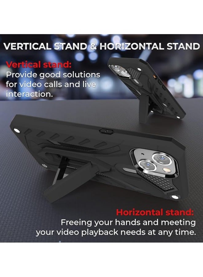 Bills iPhone 14 Premium Armor Case Built-In Kickstand - Military-Grade Shockproof Protective Cover with Reinforced Corners (Black) - Image 3