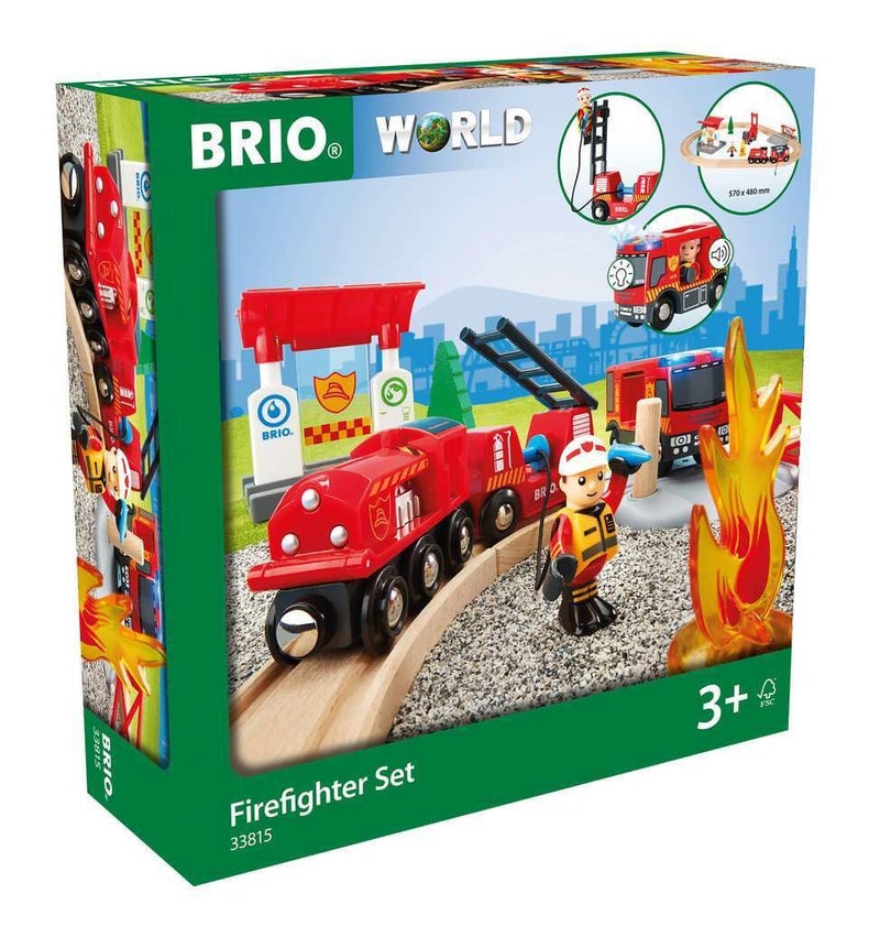 BRIO 33815 Rescue Firefighter Set | 18 Piece Train Toy Set with Fire Truck and Accessories | Kid-Friendly Wooden Tracks | Ideal for Toddlers Aged 3 and Up - Image 1