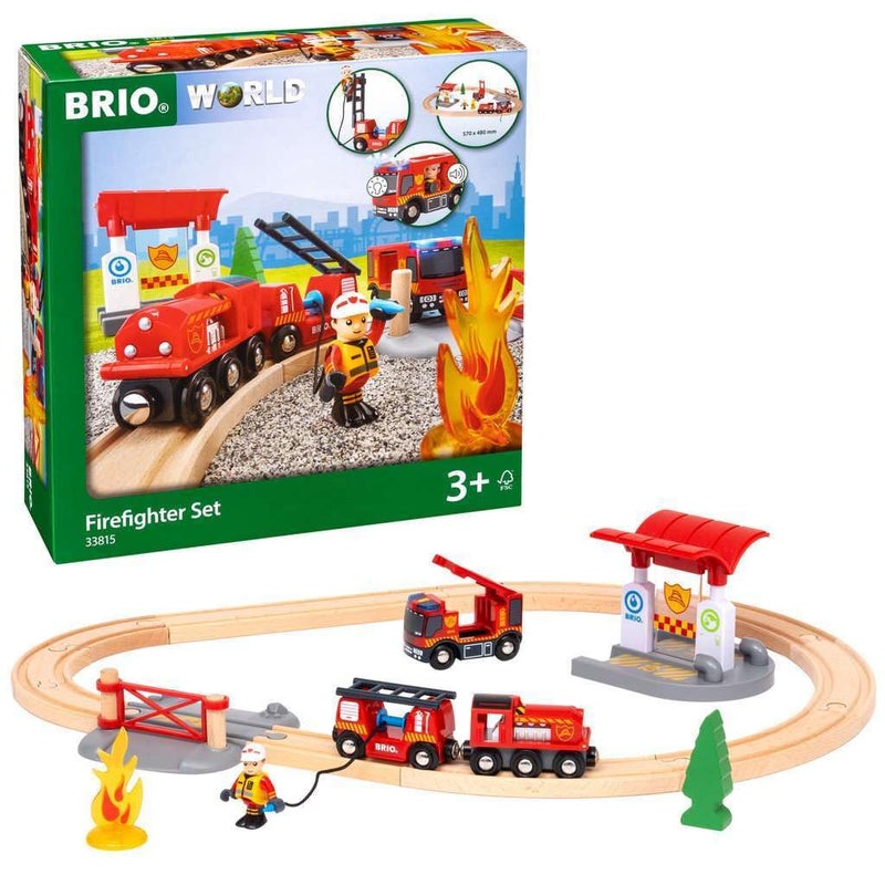 BRIO 33815 Rescue Firefighter Set | 18 Piece Train Toy Set with Fire Truck and Accessories | Kid-Friendly Wooden Tracks | Ideal for Toddlers Aged 3 and Up - Image 3