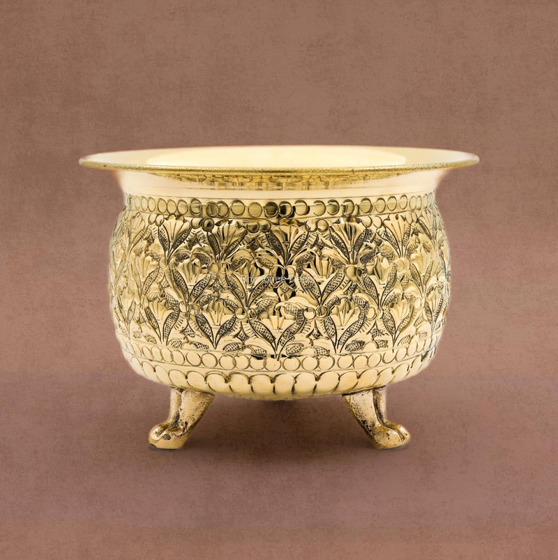 Bhimonee Decor Carving Bowl 6" | 430 gm Decorative Brass Bowl with Stand | Home Decor, Pooja & Gifting | Brass | Gold - Image 5