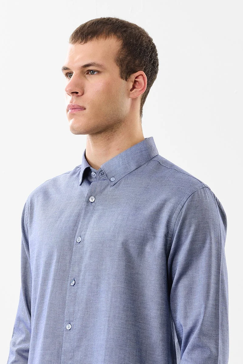 SNITCH Blue Solid Long Sleeve Slim Fit Formal Luxe Shirt