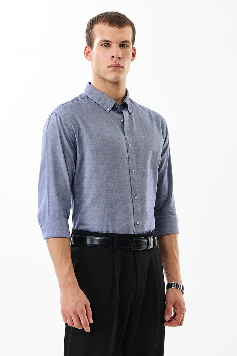 SNITCH Blue Solid Long Sleeve Slim Fit Formal Luxe Shirt