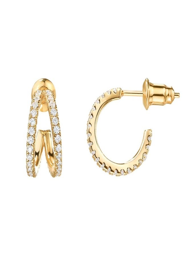 Aaishwarya 14K Gold Plated Double Half Hoop Earrings with Zircon Stones| Water-Resistant Anti-Tarnish Jewels | Jewelry Gift for Women and Girls | Lightweight & Everyday wear Earrings - Image 5