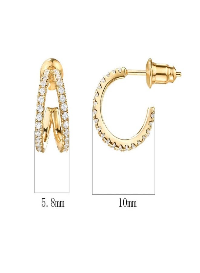 Aaishwarya 14K Gold Plated Double Half Hoop Earrings with Zircon Stones| Water-Resistant Anti-Tarnish Jewels | Jewelry Gift for Women and Girls | Lightweight & Everyday wear Earrings - Image 3
