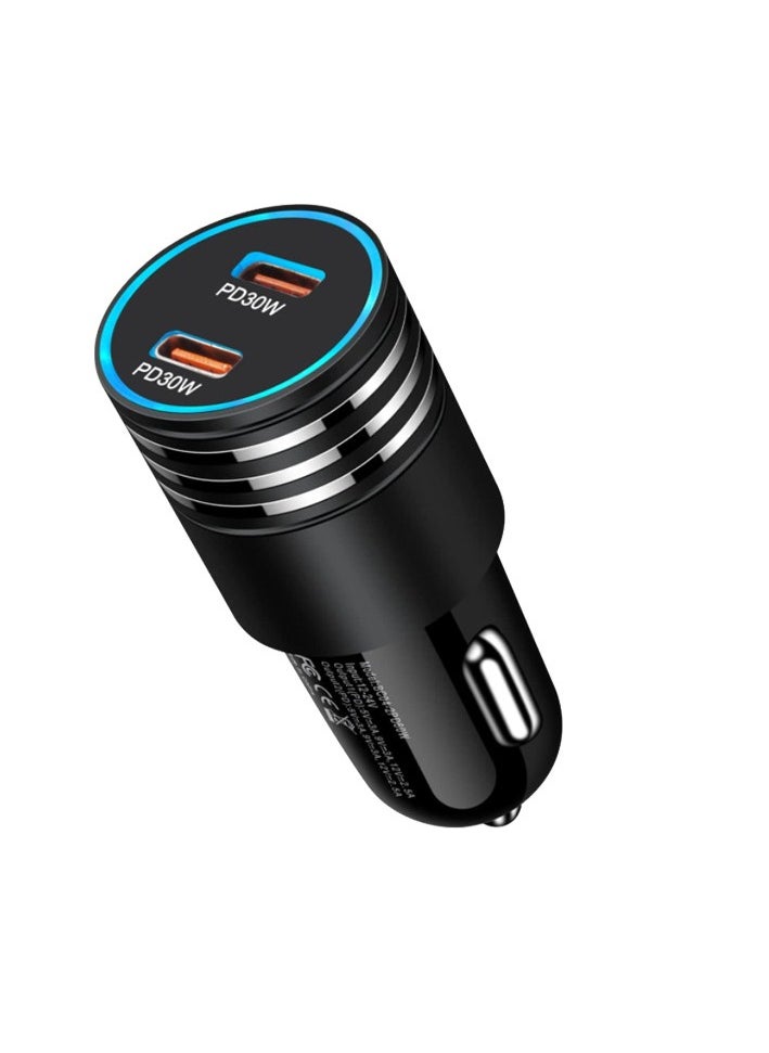 General - 60W USB-C Car Charger: Ultra-Fast Charging for iPhone, Type C Cigarette Lighter Adapter with Dual-Port PD, USBC Plug Cargador Car - Image 1