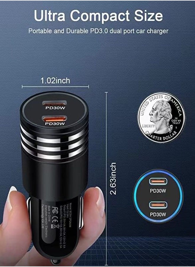 General - 60W USB-C Car Charger: Ultra-Fast Charging for iPhone, Type C Cigarette Lighter Adapter with Dual-Port PD, USBC Plug Cargador Car - Image 1