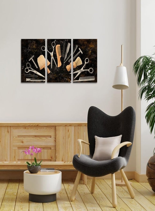 NutArtPic Barber Canvas Wall Art Hair Salon Artwork Painting Prints Vintage Haircut Tools Picture Black Barber Shop Pictures Fashion Beauty Salon Decor for Hair Stylist 12"x16"x3pcs (Black) - Image 2
