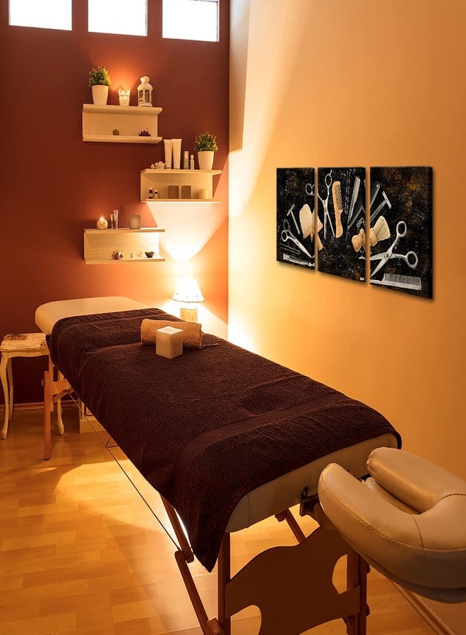 NutArtPic Barber Canvas Wall Art Hair Salon Artwork Painting Prints Vintage Haircut Tools Picture Black Barber Shop Pictures Fashion Beauty Salon Decor for Hair Stylist 12"x16"x3pcs (Black) - Image 5