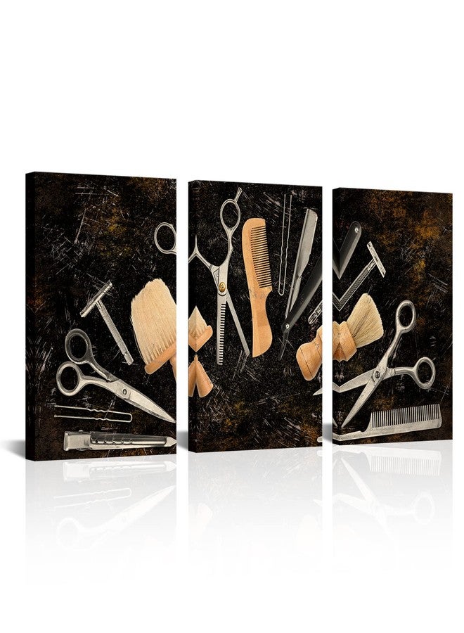 NutArtPic Barber Canvas Wall Art Hair Salon Artwork Painting Prints Vintage Haircut Tools Picture Black Barber Shop Pictures Fashion Beauty Salon Decor for Hair Stylist 12"x16"x3pcs (Black) - Image 1