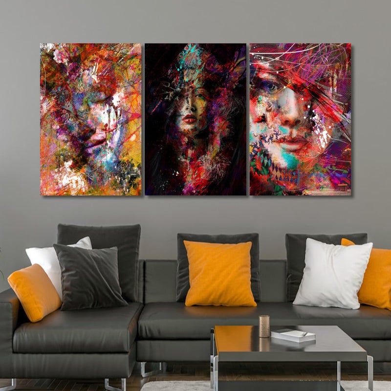 ماركتنا ثلاث لوحات قماشية بتصميم المرأة مع برواز مجوف مقاس (120×60) ثلاث قطع - Image 1