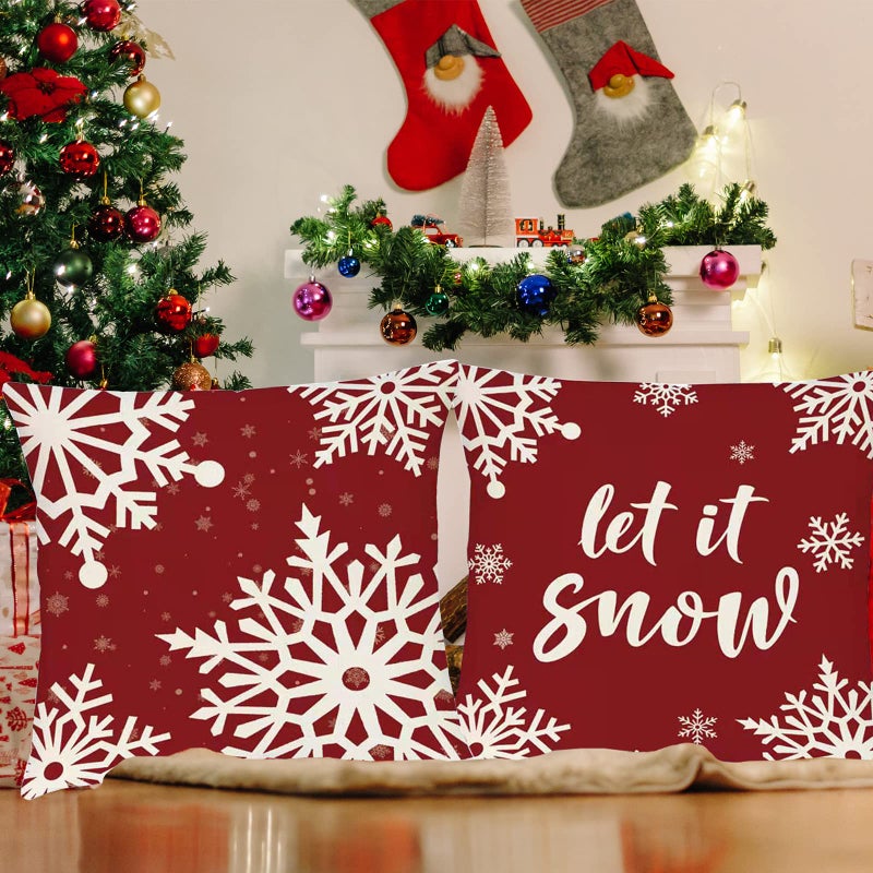Ueerdand Christmas Decorations Pillow Covers 16 ? 16 Inch Set of 4 Farmhouse Pillow Covers Holiday Rustic Linen Pillow Case for Sofa Couch Christmas Decor Throw Pillow Covers - Image 5