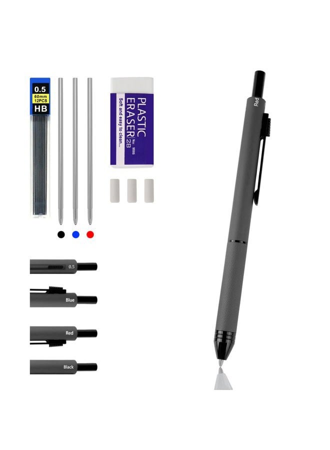 RANBOS 4 in 1 Multi Function Refillable and Retractable Multi Color Pen,Black Red Blue Ballpoint Pen and 0.5mm Multicolor Pencil, Multicolor Pen Gift for Journaling (Grey) - Image 1