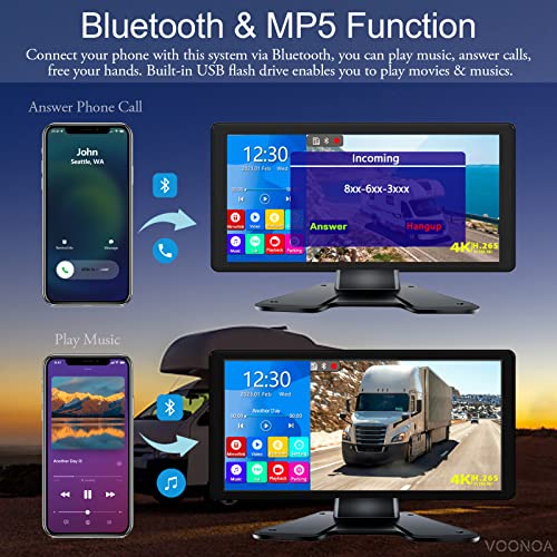 VOONOA 4K RV Backup Camera System 10.36" Quad Split Touch Screen Monitor with 4 1080P Rear Side View Camera, DVR Recording Bluetooth MP3 MP5 IP69 Waterproof Night Vision for RV Truck Trailer Tractor - Image 5