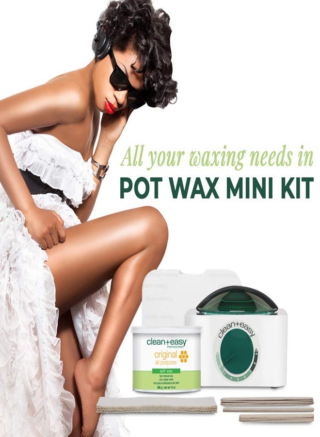 Clean + Easy Mini Pot Waxing Kit for Women - Soft Wax with Wax Warmer for Hair Removal, Body, Facial Hair & Sensitive Skin, Includes Muslin Strips & Sticks, 120 V - Image 2