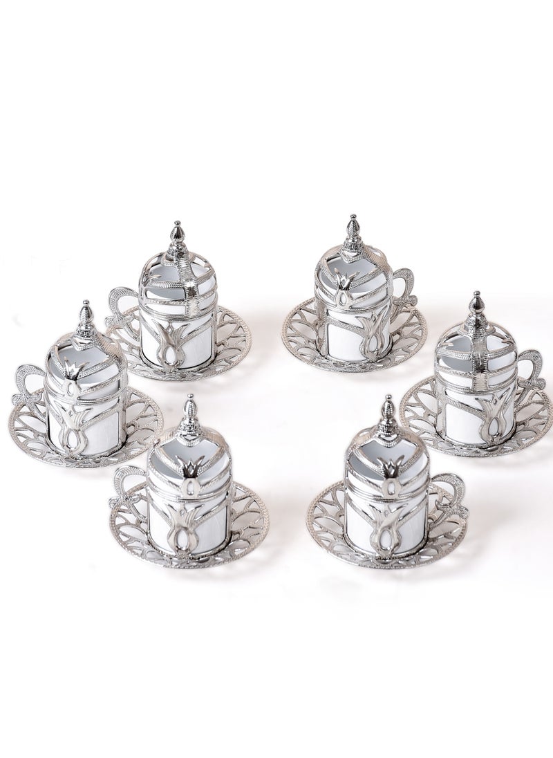 kitchen art A silver coffee cup set, a Turkish coffee cup set (6 porcelain pieces and 6 luxury holders (made of zinc), made in Istanbul, Turkey.  - Image 4