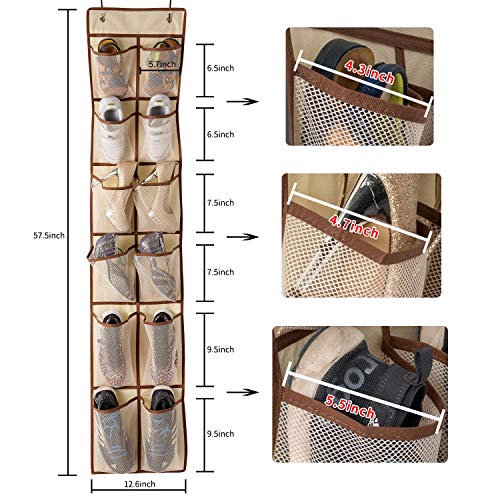 KEEPJOY Over The Door Shoe Organizer,Hanging Shoe Organizer 12 Mesh Pockets Shoe Organizer for Closet,Works Well for Men and Woman Kids Shoes Storage, 57.5×12.6inch(Beige) - Image 3