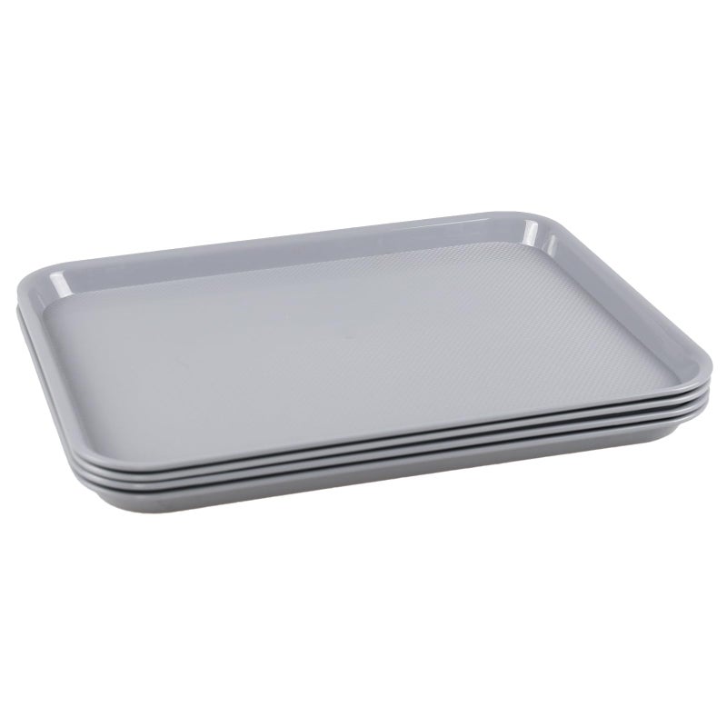 Pekky Plastic Fast Food Trays Set of 4 Restaurant Serving Tray Grey Dinner Eating Tray