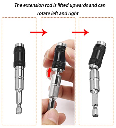Saipe 2pcs Pivot Drill Bit Holder Set 1/4" Hex Pivoting Bit Tip Holder Quick Release Magnetic Screwdriver Bit Holder Screw Drill Tip Extension Rod for Tight Spaces or Corners, 88mm and 145mm Length - Image 3