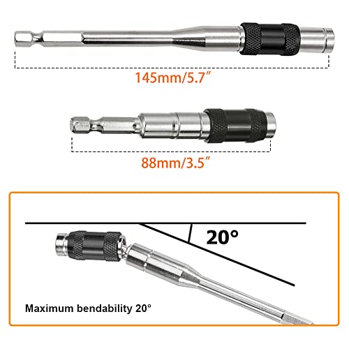 Saipe 2pcs Pivot Drill Bit Holder Set 1/4" Hex Pivoting Bit Tip Holder Quick Release Magnetic Screwdriver Bit Holder Screw Drill Tip Extension Rod for Tight Spaces or Corners, 88mm and 145mm Length - Image 5