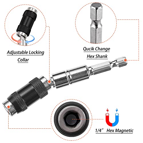 Saipe 2pcs Pivot Drill Bit Holder Set 1/4" Hex Pivoting Bit Tip Holder Quick Release Magnetic Screwdriver Bit Holder Screw Drill Tip Extension Rod for Tight Spaces or Corners, 88mm and 145mm Length - Image 2