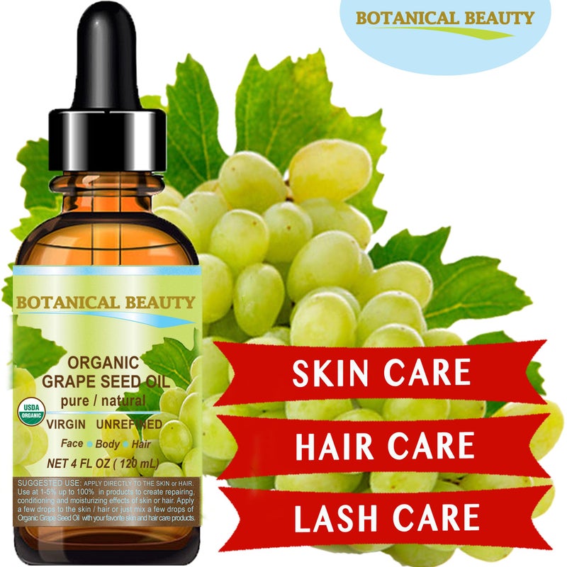 Botanical Beauty Organic GRAPE SEED OIL 100% Pure Natural VIRGIN UNREFINED Cold-Pressed Carrier Oil for Face, Skin, Body, Hair, Lip, Nails, Massage. Rich in Vitamin E (2 Fl Oz) - Image 3