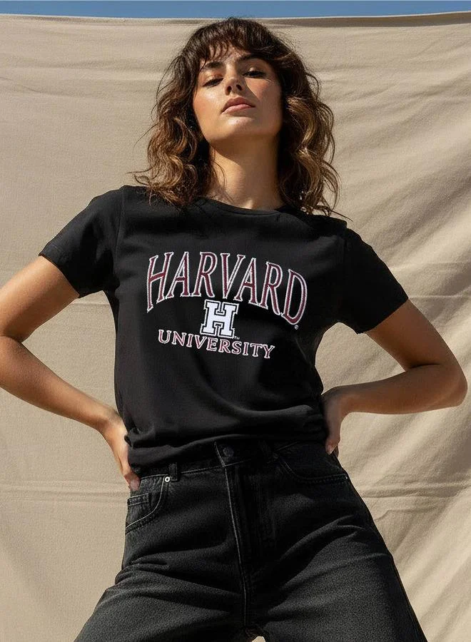 SP Characters Cotton T shirt with Harvard University Embroidery