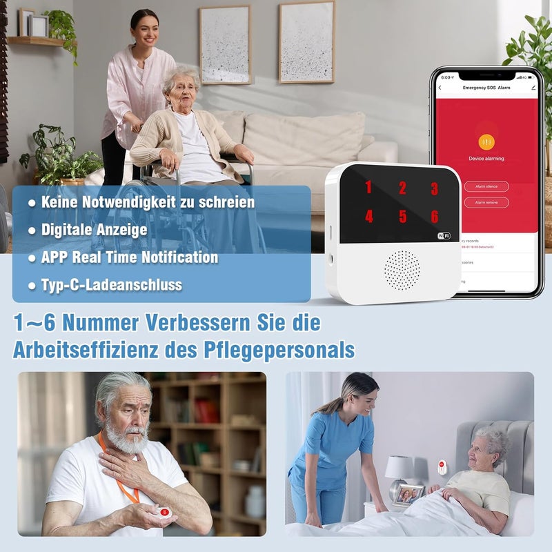 ChunHee Tuya Smart WiFi Emergency Bell for Elderly Disabled Patients 1 SOS Emergency Button 1 Receiver (4 Buttons + 1 Receiver (Rechargeable) - Image 2