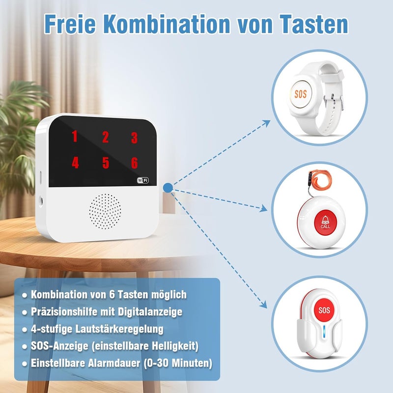 ChunHee Tuya Smart WiFi Emergency Bell for Elderly Disabled Patients 1 SOS Emergency Button 1 Receiver (4 Buttons + 1 Receiver (Rechargeable) - Image 5