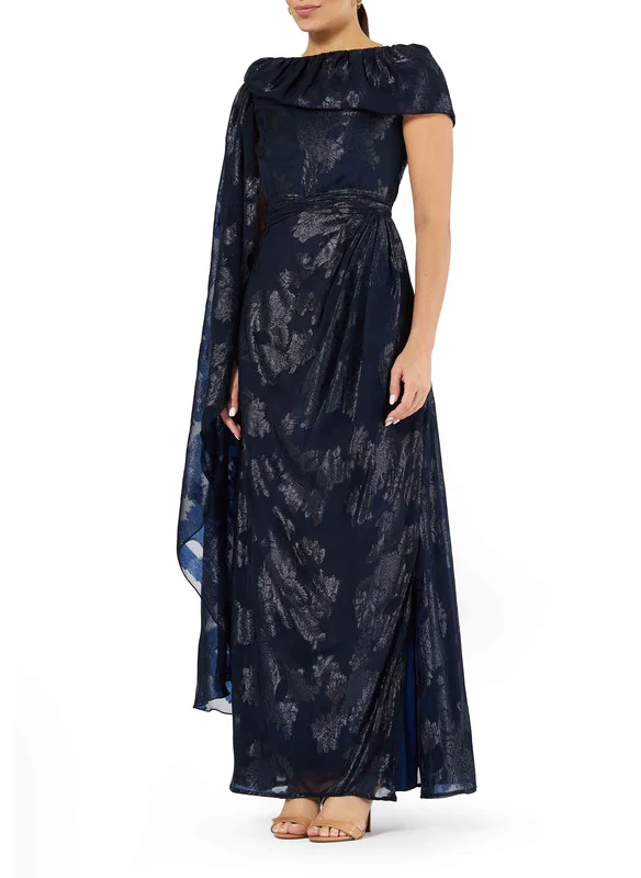 Amri One Sleeve Aysmmetric Metallic Chiffon Dress