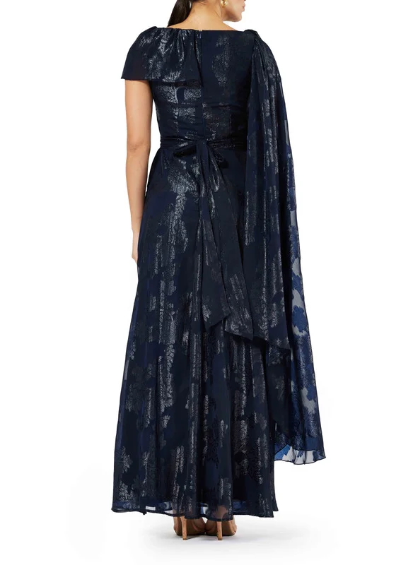 امري One Sleeve Aysmmetric Metallic Chiffon Dress