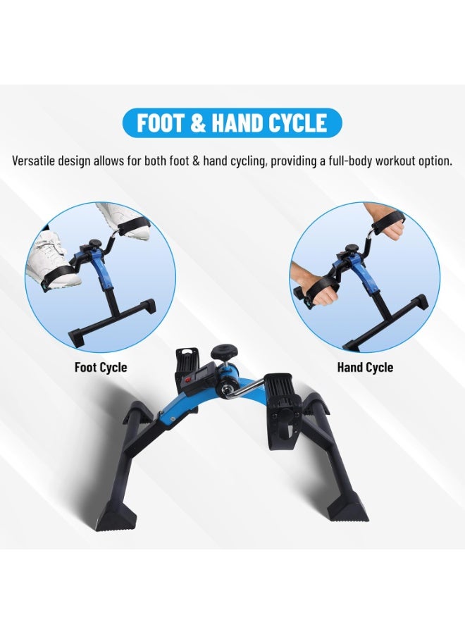 بلا نهاية جهاز تمرين الدواسة القابل للطي مع شاشة LCD | أزرق | المواد: سبائك الصلب | دراجة تمرين صغيرة تحت المكتب، دراجة يدوية للقدم، محمولة، آلة تمرين الذراع والساق | للرجال والنساء - Image 3